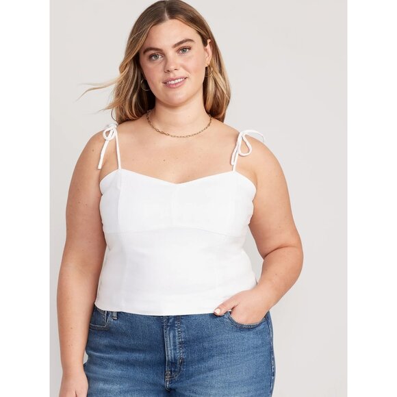 NWT Old Navy White Fitted Linen Blend Tank Top L - Picture 3 of 6